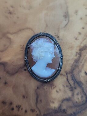 Vintage Sterling & 14K Cameo Pendant/Brooch by Symmetalic
